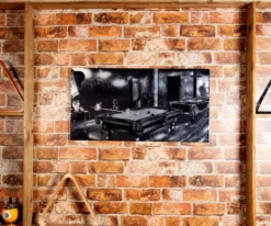 "Phantom Of The Game" Floating Wall Art (30" X 15.75") - Black And White -Billiards Shop rtnpwbw 02