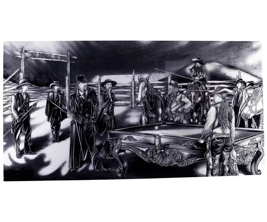 "Shoot Out" Floating Wall Art (30" X 15.75") - Black And White 7 "Shoot Out" Floating Wall Art (30" X 15.75") - Black And White - Image 5